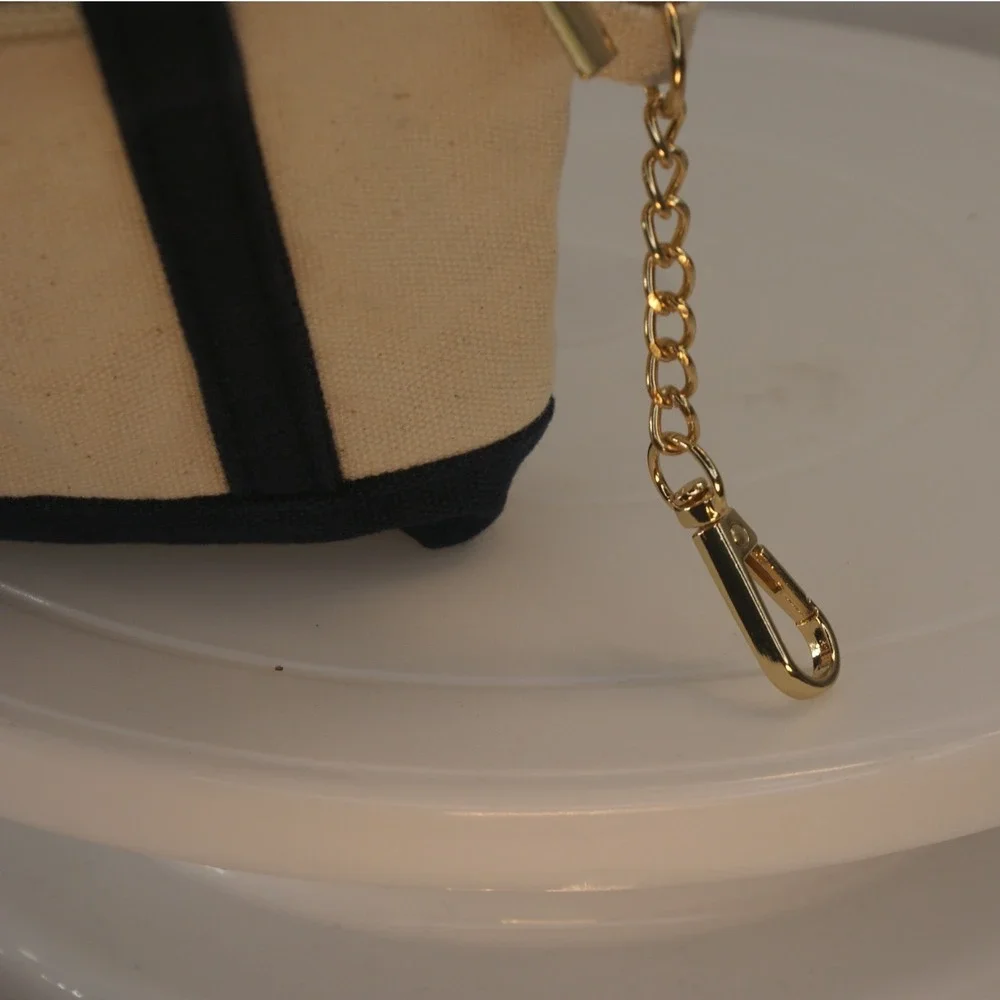 Stone &‎ Stitch Mini Canvas Tote Bag Keychain Pouch Cream Navy Blue Zippered